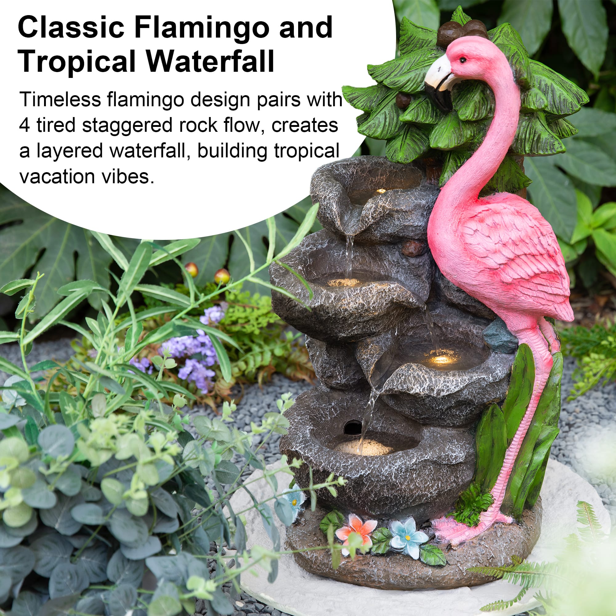 Glitzhome® 23.5" LED 4-Tier Flamingo Outdoor Fountain
